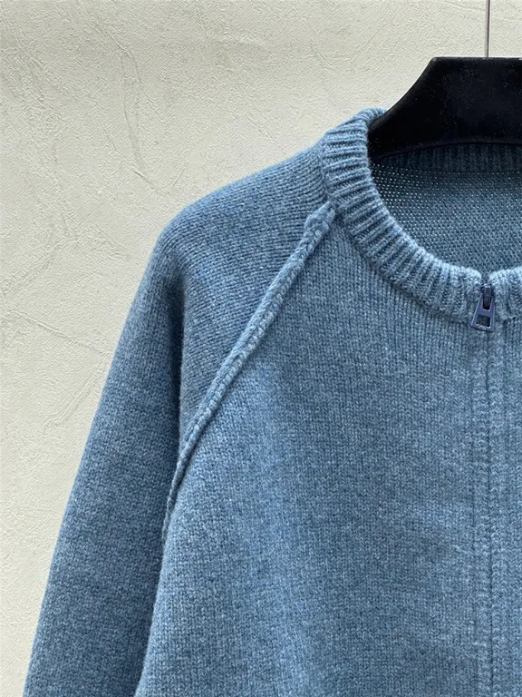 Dior Oversize Crewneck Zip-Up Cardigan in Blue